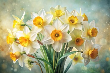 Vintage Daffodils Bouquet Watercolor Illustration