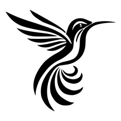 Black and white vector hummingbirdogo on a white background.