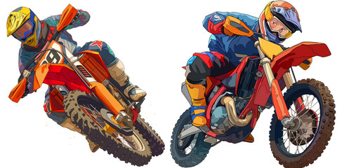 Dynamic Dirt Bike Riders in Action on Rugged Off-Road Terrains