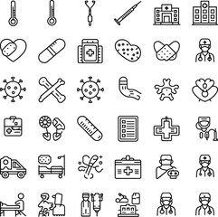 Set of  outline icons related to sickness, illness, disease. Linear icon collection. Editable stroke. Vector illustration