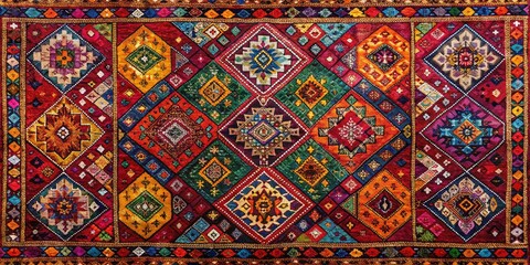 Vintage Rug Carpet Design, Grunge Background, Panoramic Photography