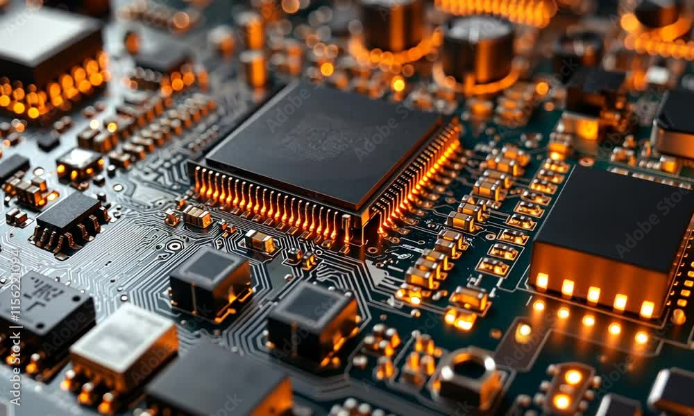 Poster close-up of a microchip on a circuit board