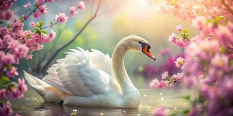 Obraz premium Vintage Swan White Flowers, Abstract Art