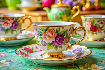 Vintage Tea Set: Elegant Porcelain Cup and Plate Dishware