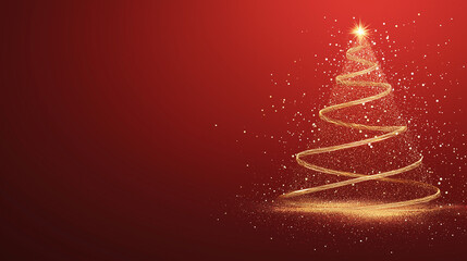 Obraz premium Sparkling Christmas Tree: A festive and enchanting Christmas tree, formed by a shimmering golden spiral against a vibrant red background.