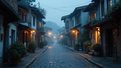 Cobblestone Charm: A Rainy Evening in a Historic European Village