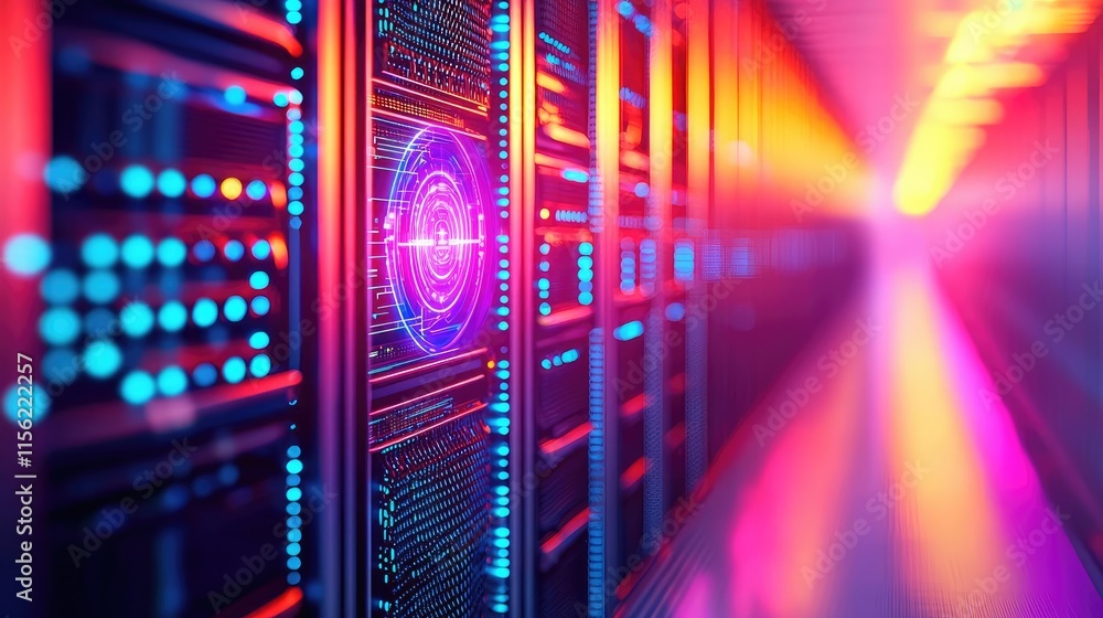 Aufkleber operate room concept. vibrant data center scene with illuminated server racks and colorful lights.