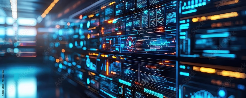 Poster operate room concept. futuristic data interface with vibrant visualizations and interactive elements