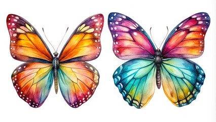 Obraz premium Watercolor Butterflies, White Background, Food Photography Style