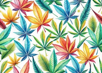 Fototapeta premium Watercolor Cannabis Leaf Pattern - Tropical Hawaii Weed Background