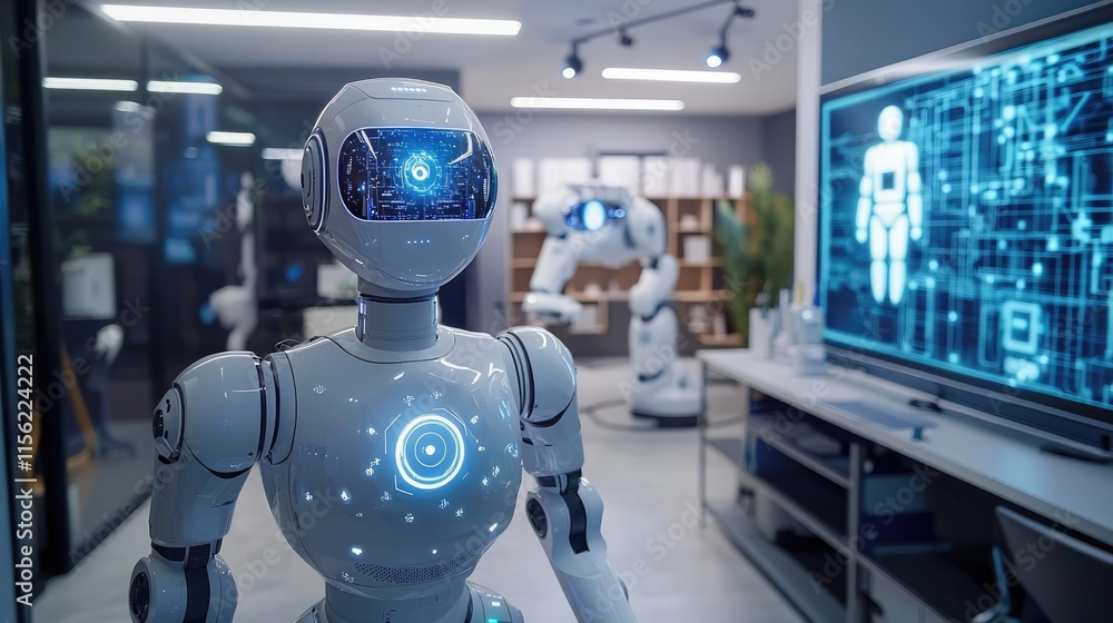 Poster operate room concept. futuristic robot in an advanced workspace showcasing artificial intelligence.