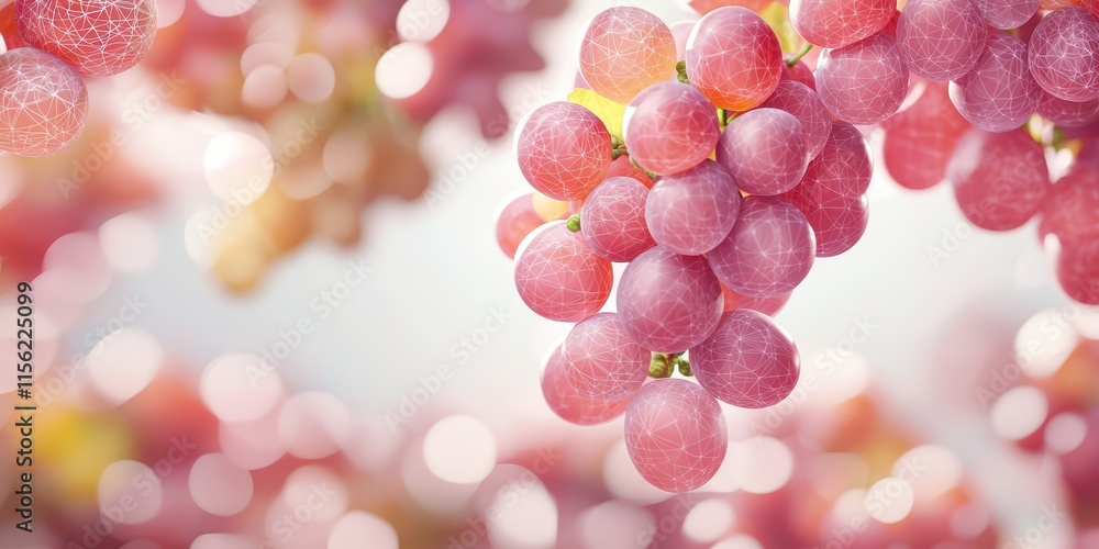 Aufkleber vibrant grapes with wireframe on surface. fruit with abstract science background.
