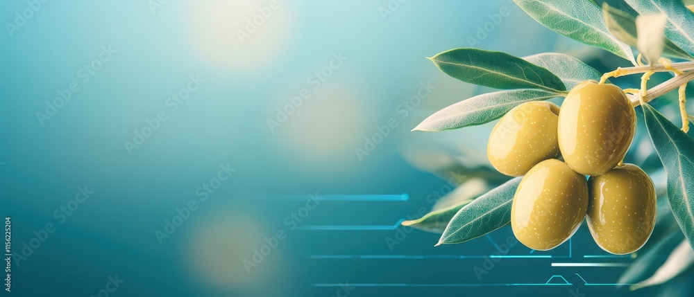 Poster olive in abstract futuristic background. vegetable with abstract science background.
