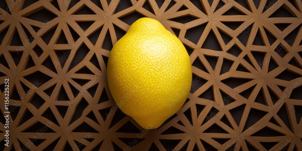 Poster lemon surrounded by geometric pattern. fruit with abstract background.