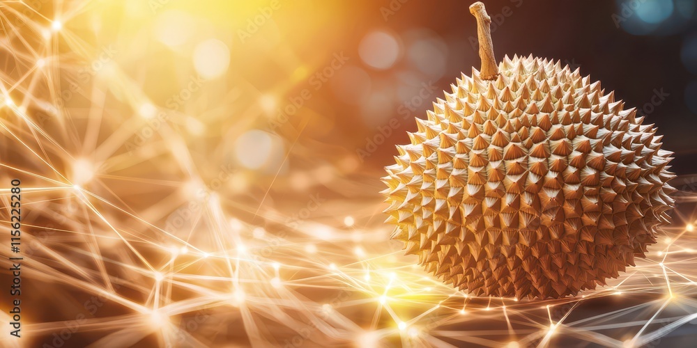 Poster vibrant durian in an energy field visualization. fruit with abstract science background.