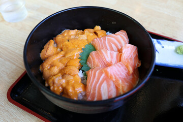 Japanese raw sea food rice bowl in Shiretoko, Hokkaido
