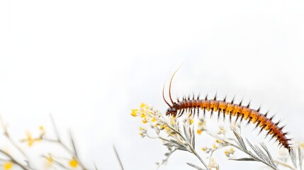 Obraz premium Brown hairy caterpillar on yellow flowers