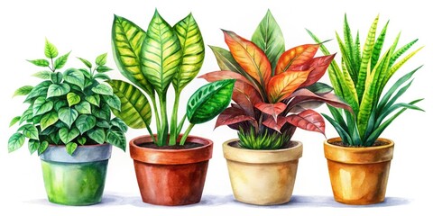 Fototapeta premium Watercolor Home Plants Set - Isolated on White