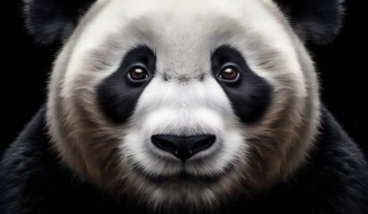 Obraz premium a close up of a panda bear with a black background, panda, cute panda, 