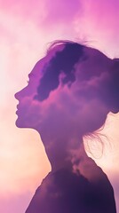 Woman's Silhouette with Cloudscape in Mind. Concept of Imagination, Dreams, and Inspiration.