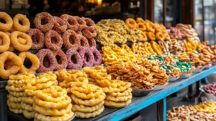 Fototapeta premium Colorful Display of Assorted Snacks in Natural Lighting