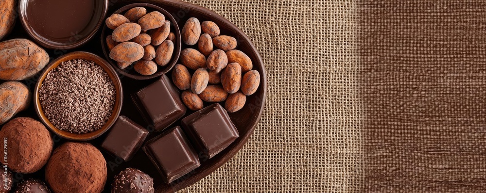 Aufkleber rustic chocolate idea. an elegant display of assorted chocolates and nuts on a rustic wooden plate.
