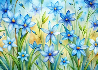 Obraz premium Watercolor Spring Wild Bluets Pattern Landscape