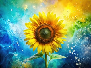 Watercolor Sunflower Abstract Silhouette Splash