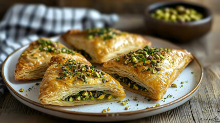 Delicious pistachio pastries bakery food photography rustic kitchen close-up culinary art