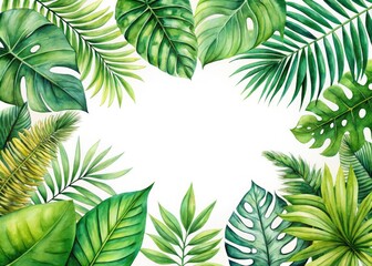 Watercolor Tropical Leaf Border, Banner, Frame - AI Food Photography