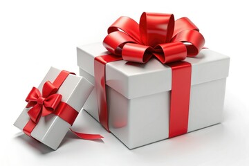 Fototapeta premium White Gift Box with Red Ribbon, 3D Rendering, Fashion Photography