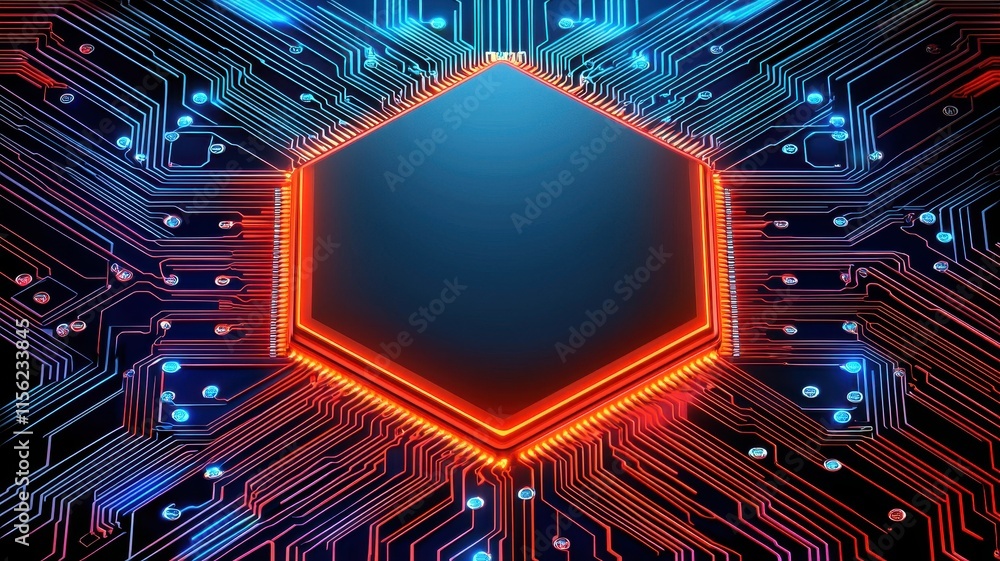 Aufkleber glowing circuit board hexagon abstract tech background