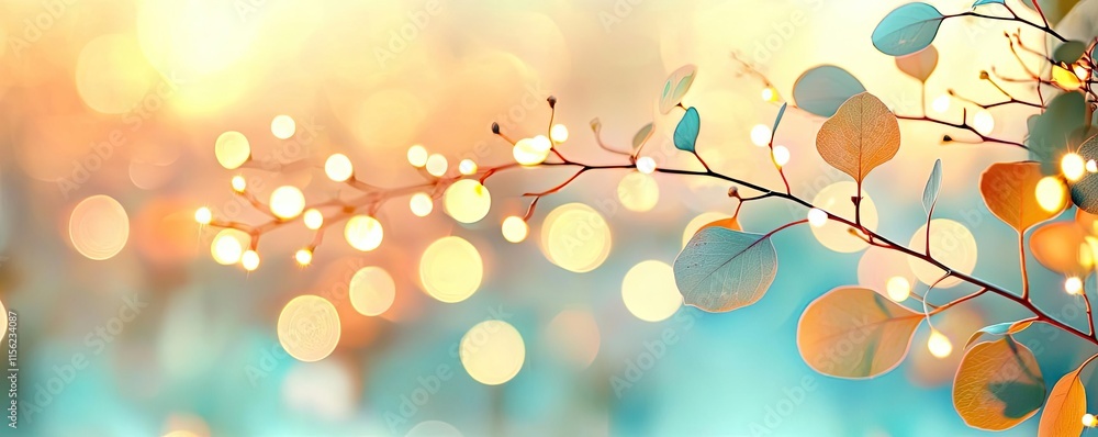 Poster blurred bokeh concept. a tranquil scene showcasing soft leaves and dreamy bokeh lights in the backgr
