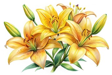 Obraz premium Yellow Lilies Watercolor Illustration - High Depth of Field