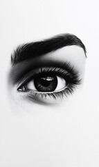 A detailed black-and-white drawing of an eye.