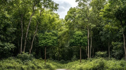 Fototapeta premium Lush Green Forest with Winding Road Inviting Adventure Through Serene Nature Creating a Peaceful Atmosphere Surrounded by Tall Majestic Trees
