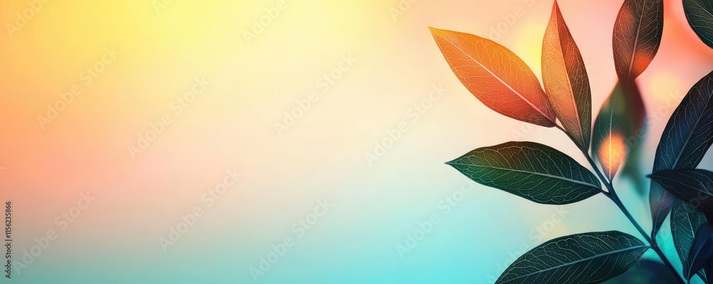 Poster blurred bokeh concept. close-up of vibrant leaves with a soft gradient background in warm colors.