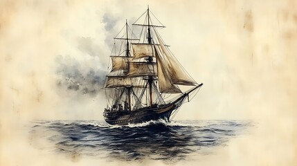 Fototapeta premium Majestic Sailing Ship Navigating Ocean Waters