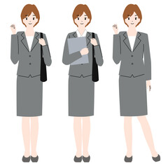 スーツ姿の若い女性の全身アバターセット