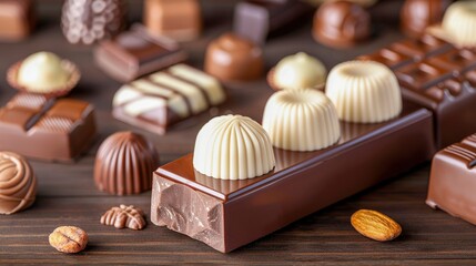 Delicious Chocolate Assortment on Wooden Background