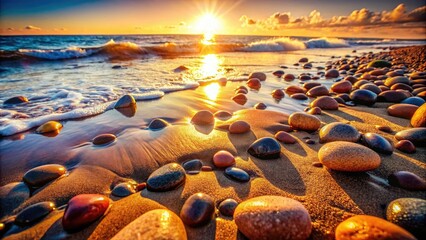 Obraz premium Aerial view: a breathtaking expanse of smooth stones, sculpted by the ocean's embrace.