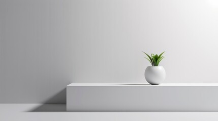 Minimalist White Platform with Green Plant