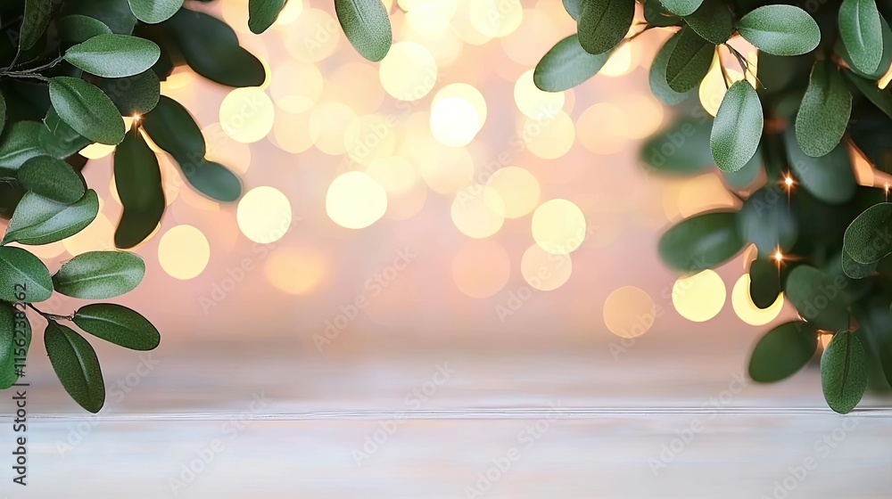 Poster blurred bokeh concept. a serene frame of lush green leaves with a soft bokeh background for a calmin