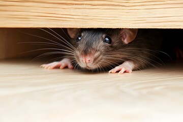 winter pest  rat hiding under a plywood