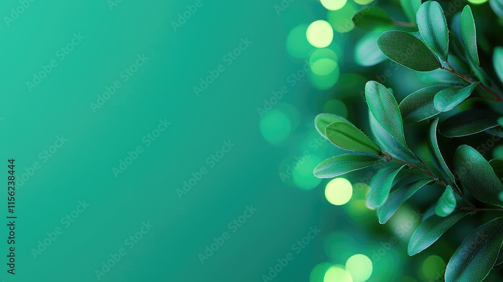 Poster blurred bokeh concept. vibrant green leaves with a soft focus background creating a tranquil and fre