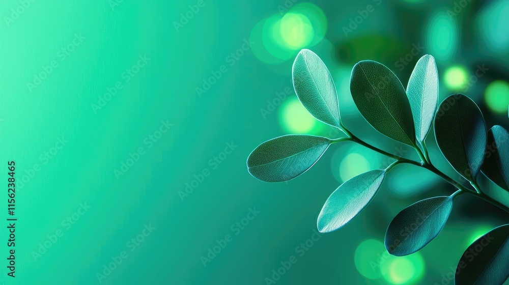 Aufkleber blurred bokeh concept. a serene green background featuring delicate leaves and soft bokeh lights.