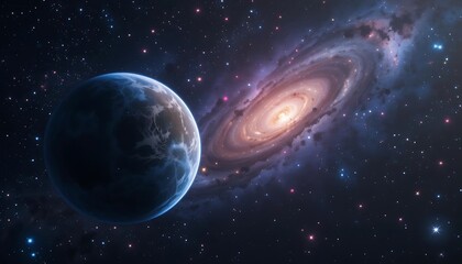 Obraz premium An Exoplanet Orbits A Spiral Galaxy In Deep Space