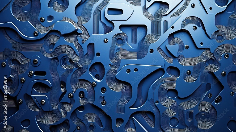 Poster intricate blue metal patterns on textured background for design use