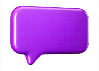 Empty purple 3D speech bubble graphic.  Volumetric design, white background, PNG format.