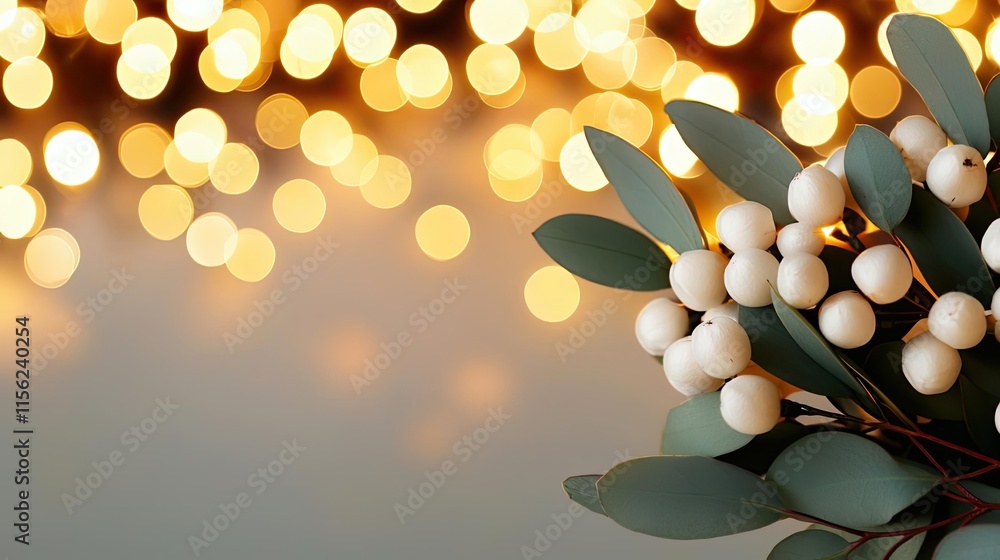Poster blurred bokeh concept. a beautiful arrangement of greenery with soft glowing bokeh in the background